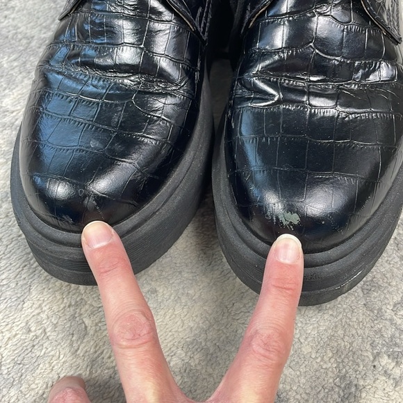 Nero Giardini Cocco Mock Croc Combat Booties Black Embossed Leather Sz 40 - Picture 6 of 13